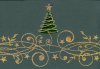 Karácsonyi üdvőzlőlap - 170x115 mm - középről 3 részre nyitható - arany és zöld fólianyomású, formastancolt - betétlapos