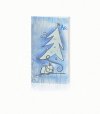Karácsonyi üdvözlőkártya - 100x180 mm - oldalra nyitható - ezüst és fehér thermoporos díszítéssel, 3 gyönggyel - betétlapos