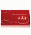 Karácsonyi üdvözlőkártya - 180x100 mm - felfelé nyitható -  piros, arany és ezüst fólianyomtatású, dombornyomott - magyar nyelvű köszöntővel