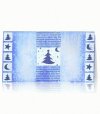 Karácsonyi üdvözlőkártya - 180x100 mm - felfelé nyitható - fehér és kék csillogó thermopor díszítéssel
