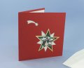  Karácsonyi képeslap - 135x135 mm - oldalra nyitható - formastancolt, betétlappal, ragasztható fekete-fehér-piros-arany nyomású csillagkártyával