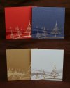 Karácsonyi üdvözlőlap - 135x135 mm - felfelé nyitható - bordó, indigókék, ezüst és óarany színekben - színes és matt fólianyomtatással