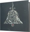 Karácsonyi üdvözlőkártya - 135x135 mm - oldalra nyitható - piros-ezüst fólianyomással, domborítva - betétlapos