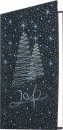 Karácsonyi üdvözlőkártya - 100x200 mm - oldalra nyitható - ezüst-kék fólianyomással, domborítással - betétlapos