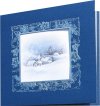 Karácsonyi üdvözlőkártya - 135x135 mm - oldalra nyitható - kék-ezüst fólianyomással, ablakos formastanccal - mintás betétlappal