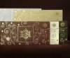 Karácsonyi képeslap - 210x100 mm - felfelé nyitható - bordó, krém, barna, kékes ezüst, arany színekben - ezüst és arany fólianyomással, domborítva - korlátozott példányban