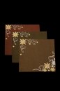 Karácsonyi képeslap - 135x135 mm - felfelé nyitható - korundzöld, barna, bordó színekben - arany-ezüst fólianyomással, domborítással - korlátozott példányban