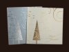 Karácsonyi képeslap - 135x135 mm - oldalra nyitható - kékes ezüst papíron kék és ezüst fólianyomással - krém színű papíron arany és krém fólianyomással