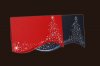 Karácsonyi képeslap - 150x105 mm - felfelé nyitható, formastancolt - zöld papíron arany és zöld fólianyomással - barna papíron ezüst és arany fólianyomással - piros papíron piros és ezüst fólianyomással - kék papíron kék és ezüst fólianyomással
