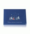 Karácsonyi üdvözlőlap - 155x105 mm - felfelé nyitható - sötétkék csillogó papíron ezüst-piros fólianyomás domborítással