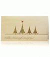 Karácsonyi üdvözlőlap - 180x100 mm - felfelé nyitható - bordázott krém színű papíron aranyozott fólianyomással, domborítással díszítve