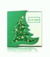 Karácsonyi üdvözlőlap - 135x135 mm - oldalra nyitható - formastancolt lap, zöld-arany fólianyomtatással