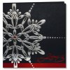 Karácsonyi üdvözlőlap - 135x135 mm - oldalra nyitható - fekete borító ezüst és piros díszítéssel, domborítással - betétlapos