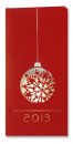Karácsonyi üdvözlőlap - 100x200 mm - oldalra nyitható - piros borító ezüst-piros díszítéssel - betétlapos