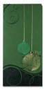 Karácsonyi üdvözlőlap - 100x200 mm - oldalra nyitható - zöld borító arany-zöld-fólianyomású díszítéssel - betétlapos