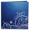 Karácsonyi üdvözlőlap - 135x135 mm - oldalra nyitható - királykék fényes karton borító - ezüst-kék díszítéssel - betétlapos