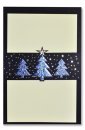 Karácsonyi üdvözlőlap - 150x100 mm - fekete karton hátsólap, ezüst és kék díszítéssel - formastancolásnál belehelyezhető betétlappal
