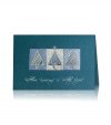   Karácsonyi képeslap - 160x110 mm - felfelé nyitható - sötétkék gyöngyházfényű papír - ezüst, világoskék fólianyomással