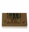    Karácsonyi képeslap - 180x100 mm - felfelé nyitható - aranybarna karton - arany és barna fólianyomással