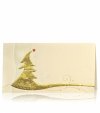 Karácsonyi képeslap - 180x100 mm - felfelé nyitható - krémszínű gyöngyházfényű karton -  domborított aranyozással
