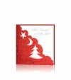    Karácsonyi képeslap - 135x135 mm - oldalra nyitható - bordó gyöngyházfényű karton, formastancolással, ablakozással  - színtelen és ezüst fóliadíszítéssel - betétlapos