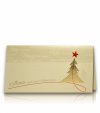 Karácsonyi képeslap - 180x100 mm - felfelé nyitható - különleges krémszínű bordázott karton -színtelen, arany és piros fólianyomással