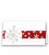    Karácsonyi képeslap - 180x100 mm - felfelé nyitható -fehér gyöngyházfényű karton - ezüst és piros fólianyomással, thermoporral