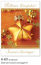  Karácsonyi képeslap - 110x155 mm - oldalra hajtható  - aranyozott - kívül magyar-angol nyelvű köszöntő - belül magyar-angol-német-francia szöveg