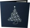 Karácsonyi képeslap - 135x135 mm - oldalra nyitható - sötétkék matt karton vakdomborítással, prégelt ezüst és kék karácsonyfa mintával - beige színű betétlappal

 