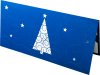 Karácsonyi képeslap - 210x100 mm - felfelé nyitható - csillogó középkék karton, vakdombor mintákkal, prégelt ezüstözéssel - beige színű betétlappal

 