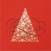  Karácsonyi képeslap - 135x135 mm - oldalra nyitható - piros matt karton, prégelt arany csillagokból álló karácsonyfával, fényes fekete girlanddal - beige karton betétlappal