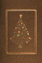  Karácsonyi képeslap - 100x155 mm - oldalra nyitható - bronz színű csillogó karton, közepén dupla keretben arannyal és bronzzel prégelt karácsonyfa - betétlapos
