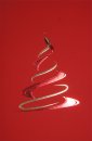 Karácsonyi képeslap - 100x155 mm - oldalra nyitható - síma matt piros karton, domborított, prégelt piros és arany stilizált karácsonyfával - beige betétlappal