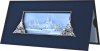 Karácsonyi képeslap - 200x100 mm - felfelé nyitható - ablakkivágású ezüstözött borítóval, ezüstözött kék nyomású betétlappal