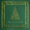 Karácsonyi üdvözlőlap - 135x135 mm - oldalra nyitható - sötétzöld karton - arany-piros fóliadíszítéssel - betétlapos