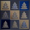 Karácsonyi üdvözlőlap - 135x135 mm - oldalra hajtható - sötétkék karton - ezüst és kék fóliadíszítéssel, domborítással - betétlapos