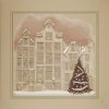 Karácsonyi üdvözlőlap - 135x135 mm - oldalra hajtható - kívül halvány kávészínű, belül fehér karton - színes képpel, arany fóliadíszítéssel, domborítással