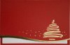 Karácsonyi üdvözlőlap - 150x100 mm - felfeléhajtható - sötétpiros bordázott karton, hullámos kivágással - arany fóliadíszítéssel, domborítással - hajtogatott betétlappal