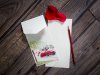   Esküvői meghívó - 205x210 mm - tasak: krémszínű gyöngyházfényű bordás karton színes mintával - betétlap: bordázott krémszínű gyöngyházfényű karton - boríték: krémszínű