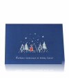   Karácsonyi üdvözlőlap - 155x105 mm - felfelé hajtható - kék gyöngyházfényű karton - ezüst és piros fólianyomással, domborítással - CSAK A KÉSZLET EREJÉIG