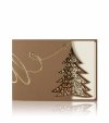    Karácsonyi üdvözlőlap - 150x105 mm - oldalra nyitható - barna karton - oldalán fenyőfakivágással, stancolással - aranyozással, domborítással - betétlapos