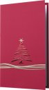 Karácsonyi képeslap - 95x160 mm - oldalra nyitható - piros, arany fólia- és dombornyomással - betétlapos